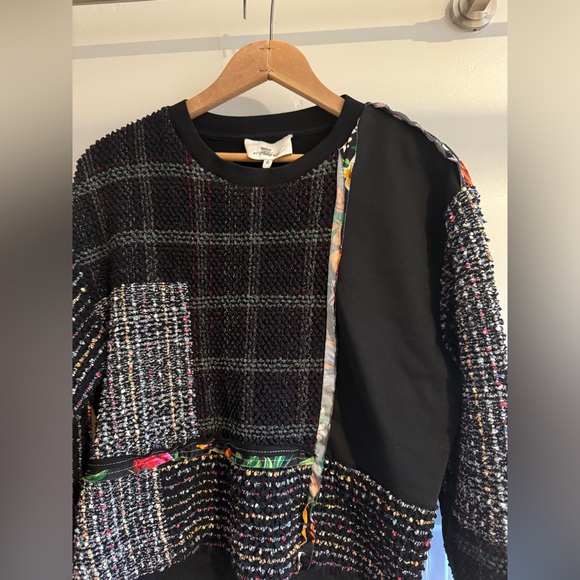 3.1 Phillip Lim Patchwork Tweed Mixed Media Crewneck Pullover sz 0 - Picture 4 of 6